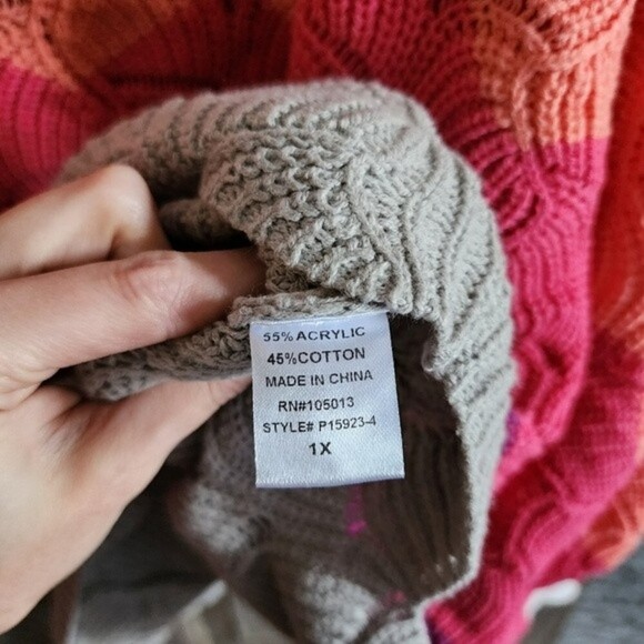 Andree by Unit Coral Colorblock Dolman Sleeve Oversized Sweater Size 1X - Picture 10 of 10